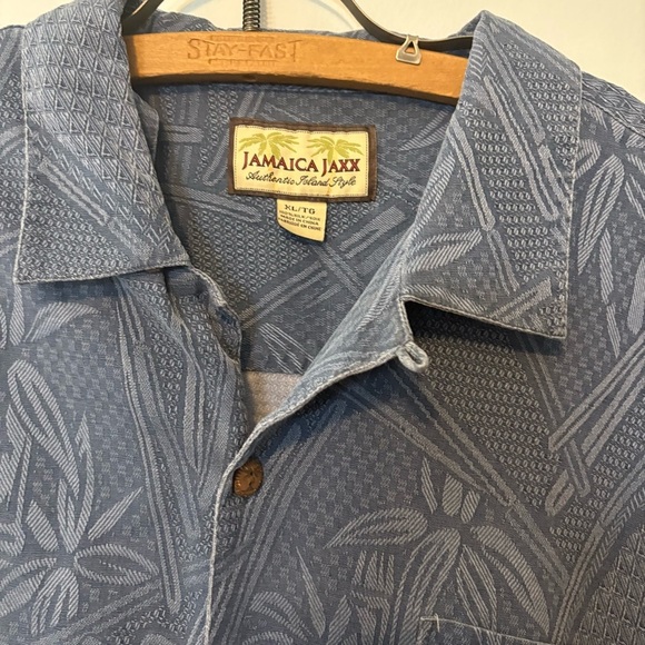 Jamaica Jaxx Men’s Silk Shirt XL Blue Palm Bamboo Pattern - Picture 3 of 10